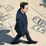 Elon walking past money
