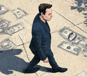Elon walking past money